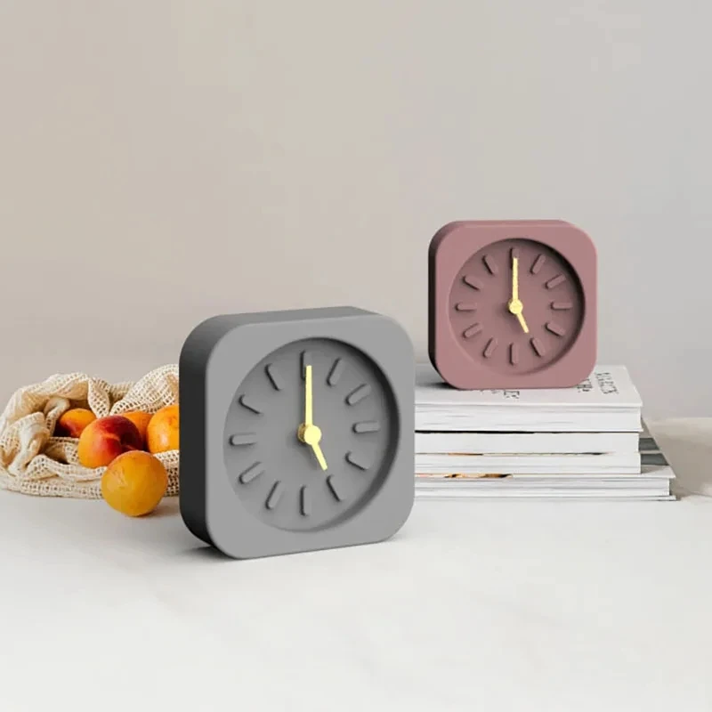 Imagem -05 - Molde de Silicone de Relógio de Concreto Simples Office Home Desktop Clock Decoração Moldes de Gesso de Cimento