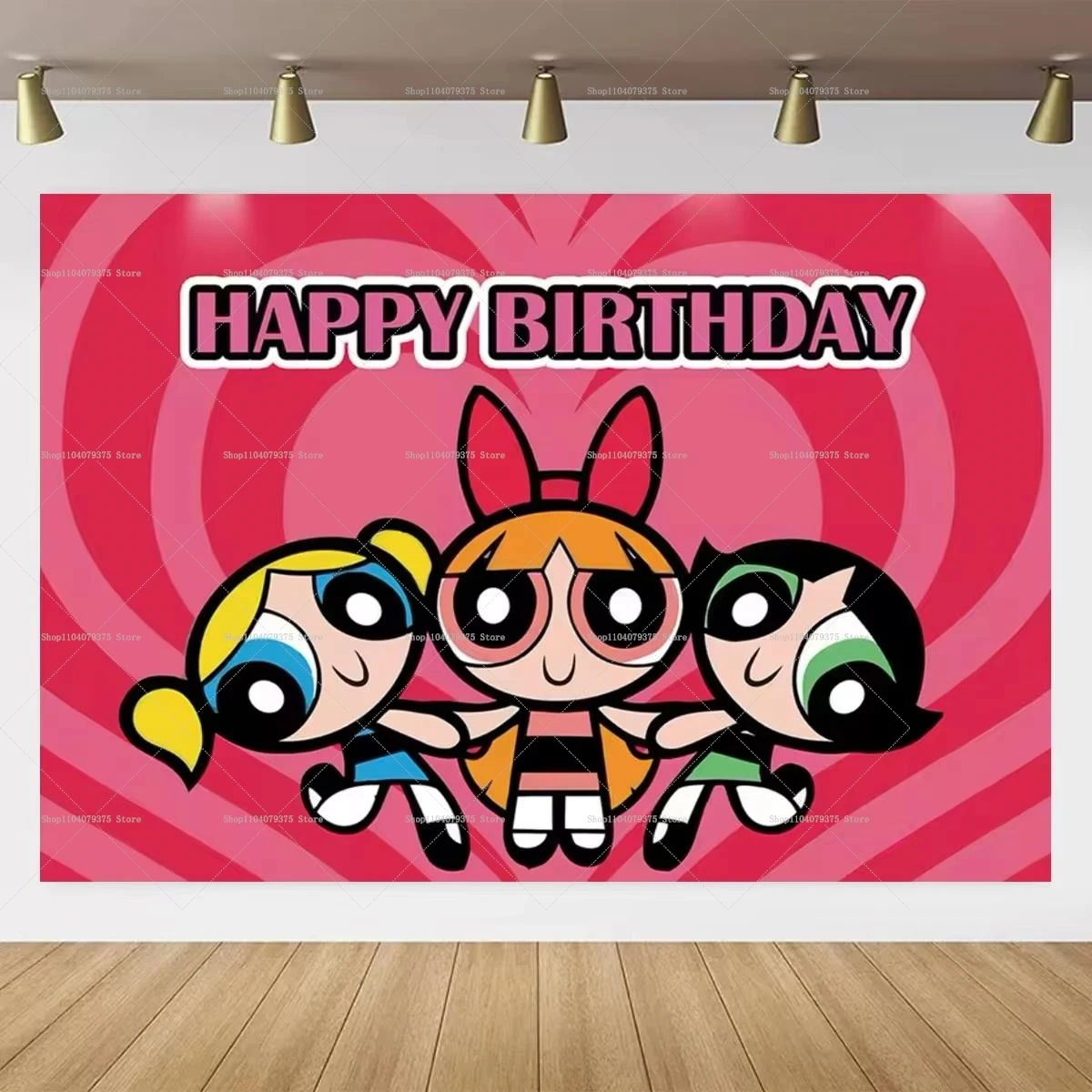 الكرتون Powerpuff الفتيات حفلة عيد ميلاد موضوع التصوير خلفية الديكور راية استحمام الطفل استحمام الطفل كابينة تصوير الدعائم