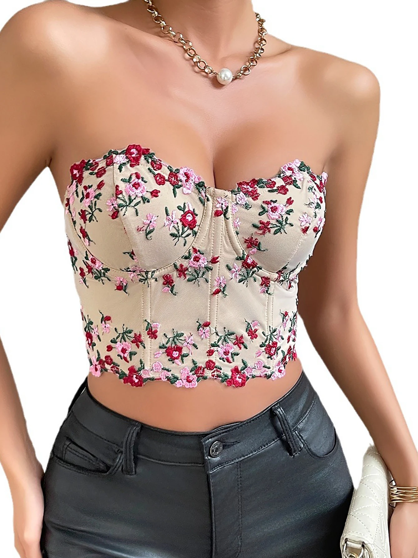 

Strapless Tube Top for Women Floral Embroidery Crop Top Bra Women Wrap Bras Top Summer