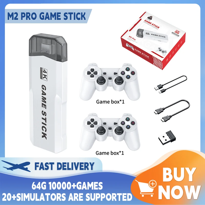 

M2 Pro Video Game Console Wireless Controller Gamepad Built-in 10000+ Games 64G 4k Retro Game Player HD TV Video Game Stick