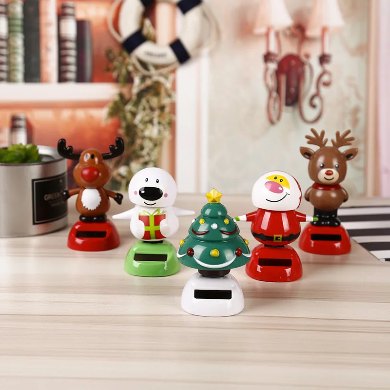 Christmas Car Decoration Solar Dancing Santa Claus Car Ornament Tree Elk Snowman Bobblehead Doll Merry Christmas Gift Accessory