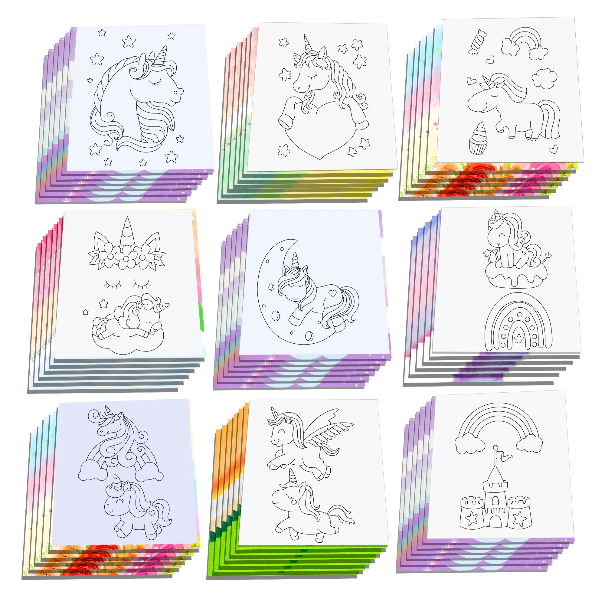 12 pièces dessin animé Animal licorne arc-en-ciel thème Graffiti dessin peinture livres bricolage coloriage livre d'images cadeaux de fête d'anniversaire