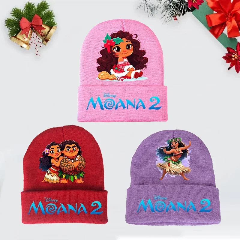 Disney Moana Knitted Hat Girl Cute Cartoon Anime Woolen Hat Winter Fashion New Warm Thick Beanies Cap Children's Christmas Gifts