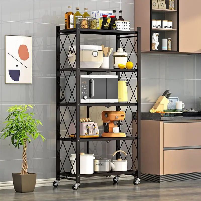 Foldable Large Iron Frame Storage Multifunctional Living Room Rack Multilayer Bookshelf Display Kitchen Storage Rack