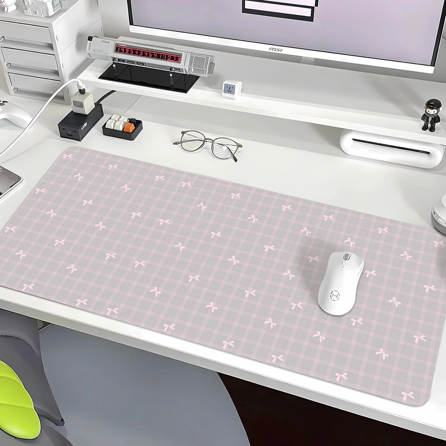 Leather Desk Pad - Grid Bow Stars Pu Leather Mousepad