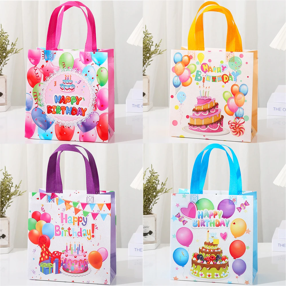 4Pcs Happy Birthday Gift Bags Children Birthday Gift Packing Bags Cake Candy Pouch for Kids Birthday Party Decoration Packaging