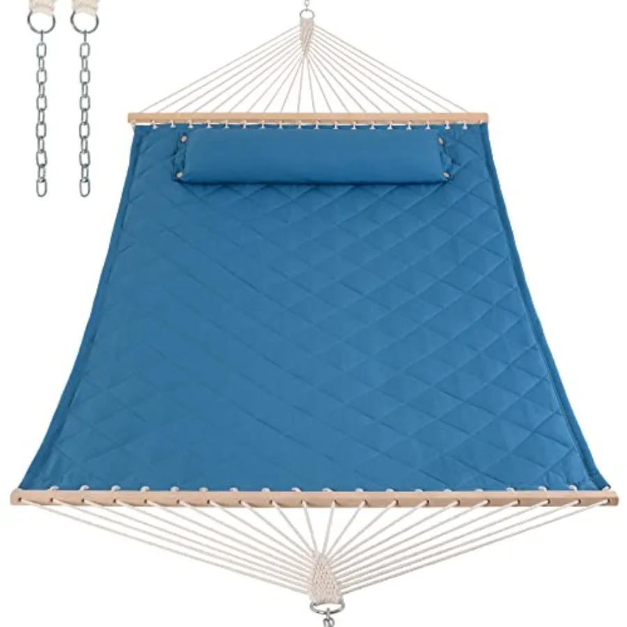 

Quilted Hammock with Spreader Bars and Detachable Pillow Large Hammock for Outdoors Indoors 450 LBS Weight Capacity