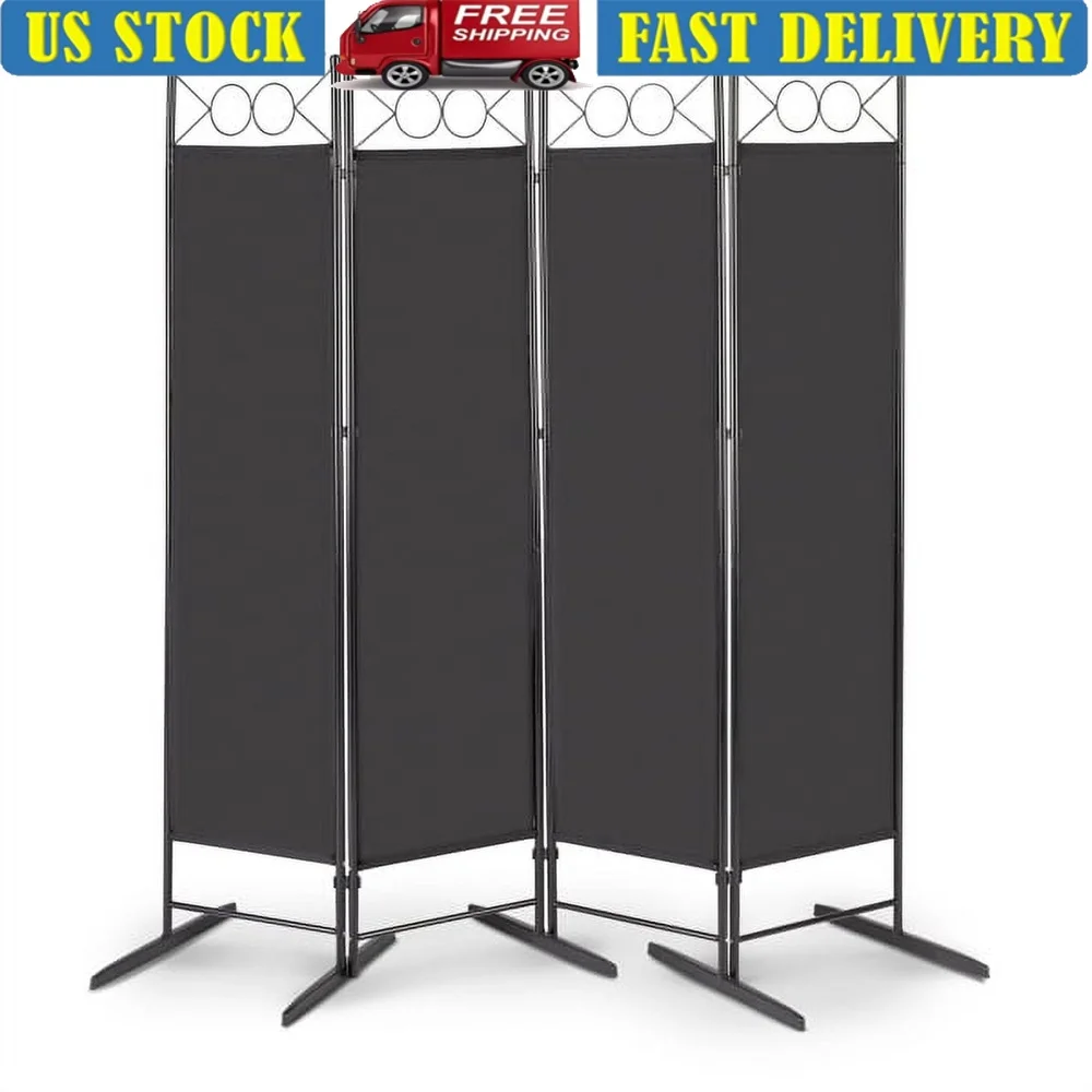 4-Fold Room Divider Screen Privacy Partition 5.74FT Carbon Steel Frame 160g Polyester Cloth Portable Adjustable Design
