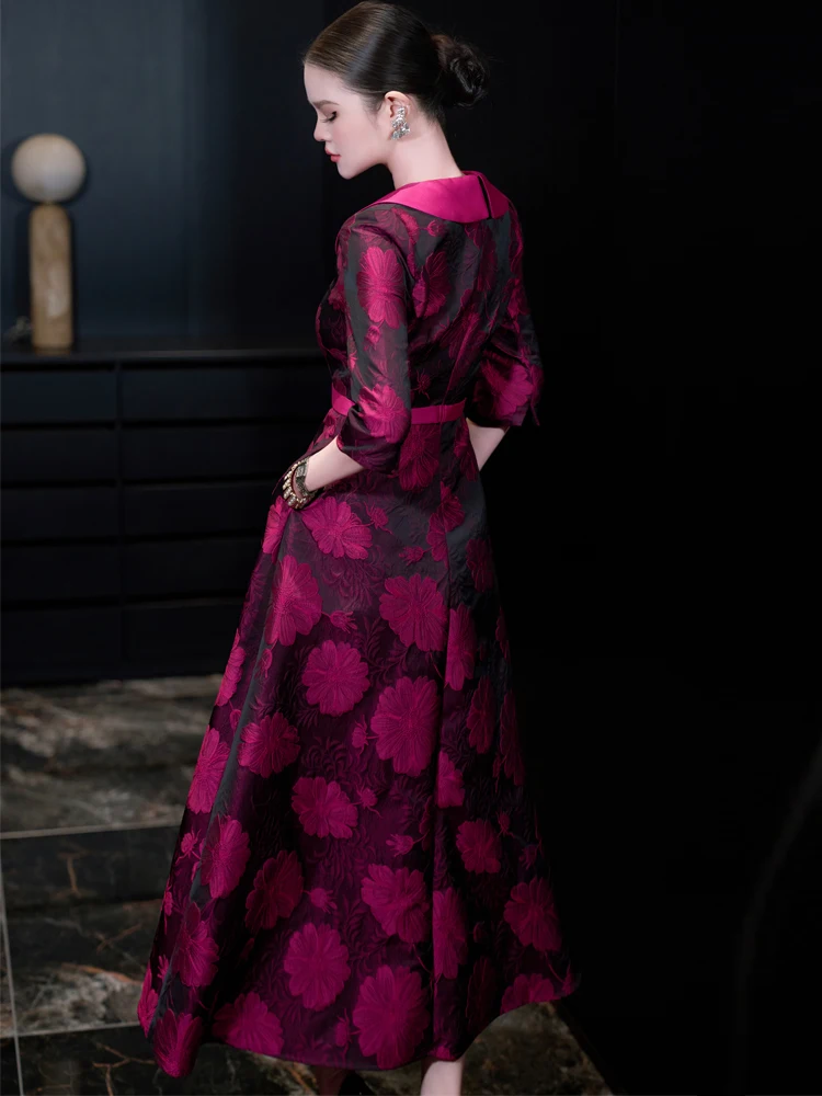 ชุดราตรีหรูหราสไตล์ฝรั่งเศส ผ้าแจ็คการ์ด ทรงเอ เอวสูง ดีไซน์เรียบหรู ยาวสำหรับผู้หญิง ฤดูใบไม้ผลิ 2026