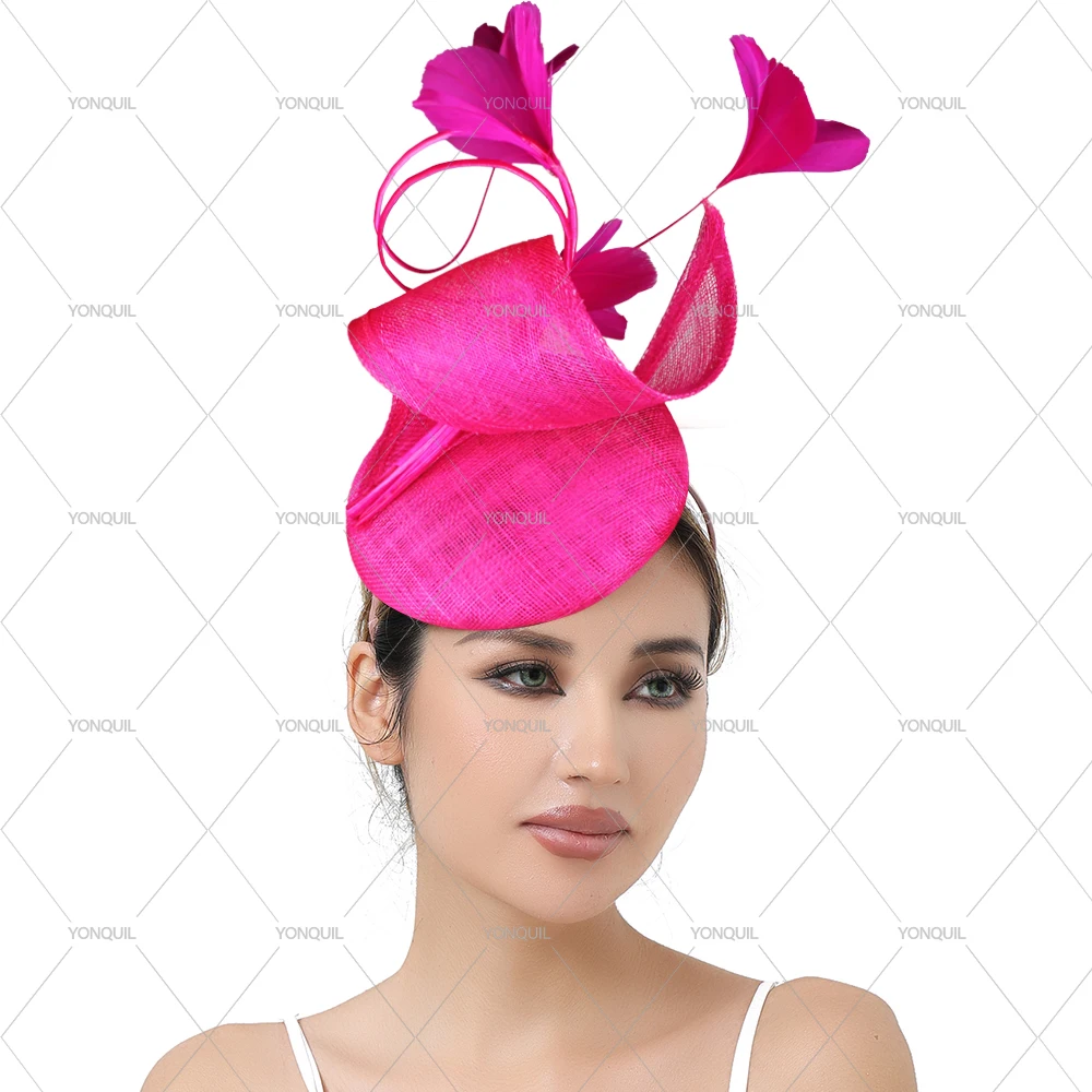 Nice Sinamay High Quality Women Fascinator Hat Headband Bow Wedding Headpiece With Hair Clip Cridal Party Headpiece view 2