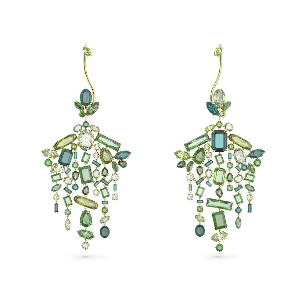 

Серьги-подвески с зелеными кристаллами в стиле арт-декор - гламур, вдохновленный природой