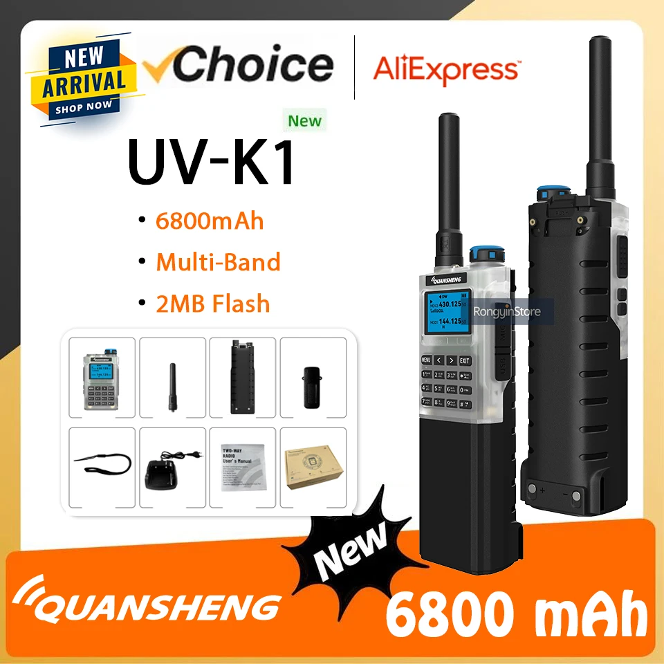 QUANSHENG UV-K1 6800mAh Extended Battery Walkie Talkie Air Band UHF VHF NOAA  DTMF AM FM 2MB Flash Type-C Portable Two-Way Radio