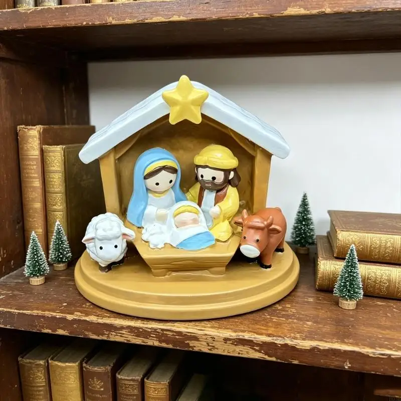 Weihnachten Krippe Szene Dekore Religiöse Heilige Familie Harz Krippe Szene Figur Für Ferienhäuser Display Ornament B03E – Detail 8