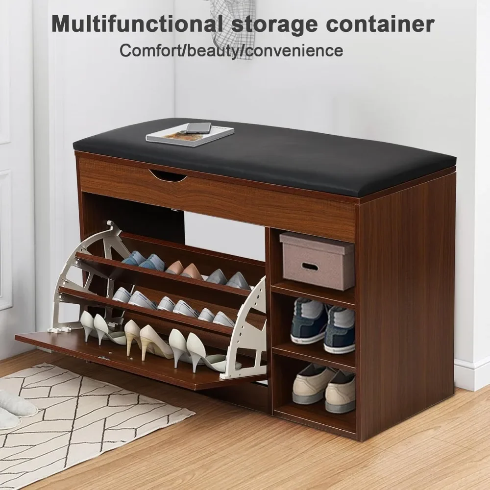 Shoe Rack, for Entryway with Sitting Stool Shoes Storage Cabinet for Entryway Shoes Rack Three-Tier Cabinet Suitable, Shoe Rack