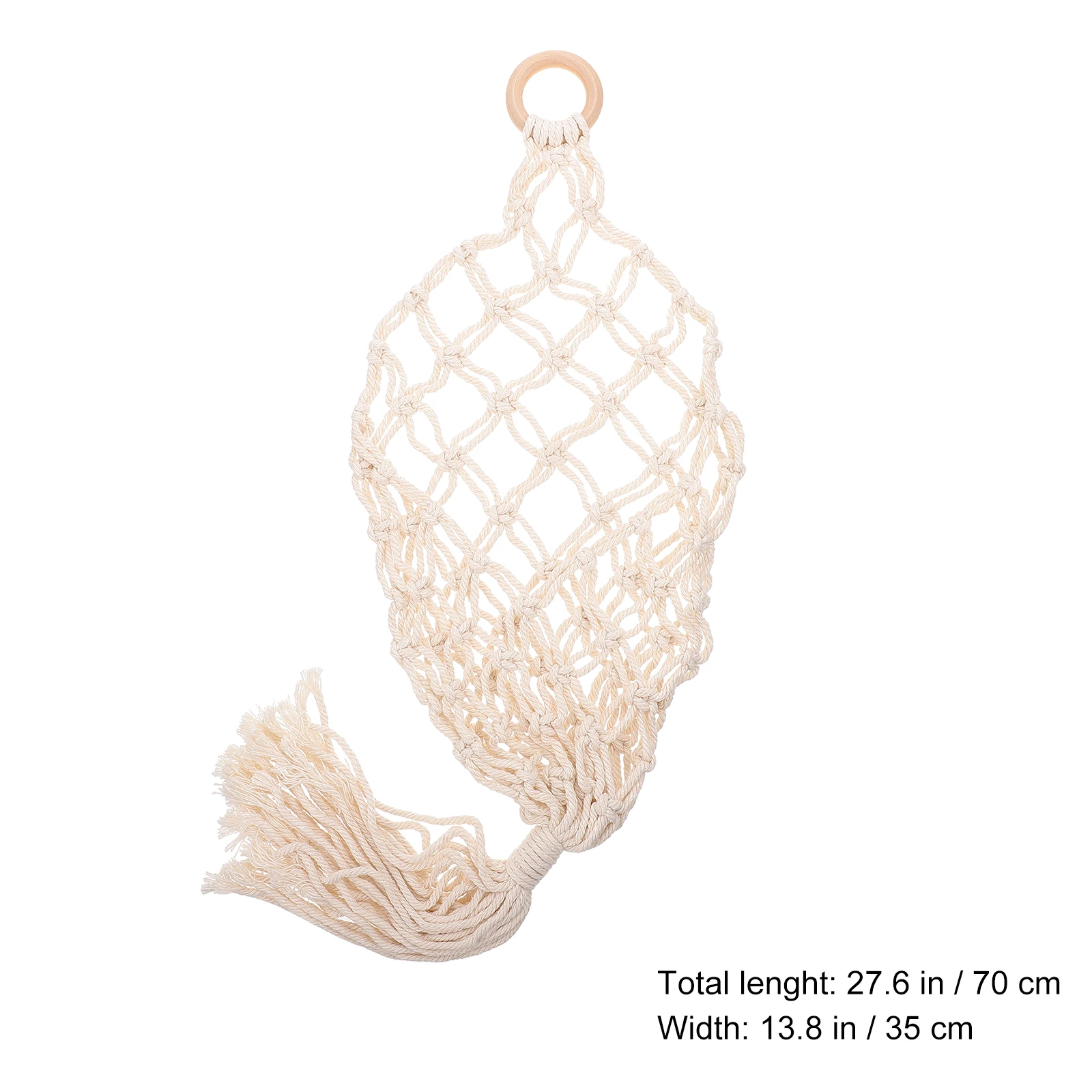 

Cotton Rope Hanging Basket Beige Woven Storage Decorative Fruit Vegetable Basket Space Saving Modern Style Home Storage