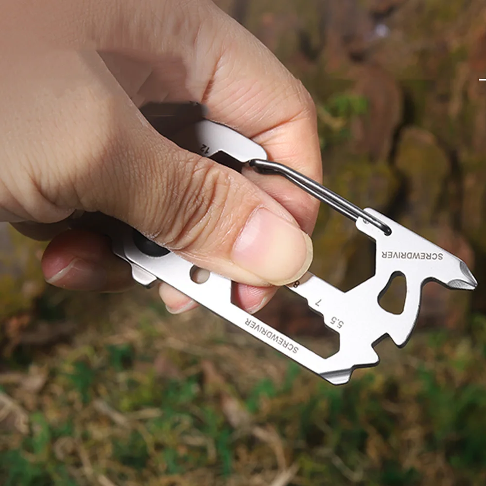 Outdoor Camping Multitool Stainless Steel Screwdriver Wrench Multifunction Climbing Carabiner EDC Keychain Hiking Gadgets