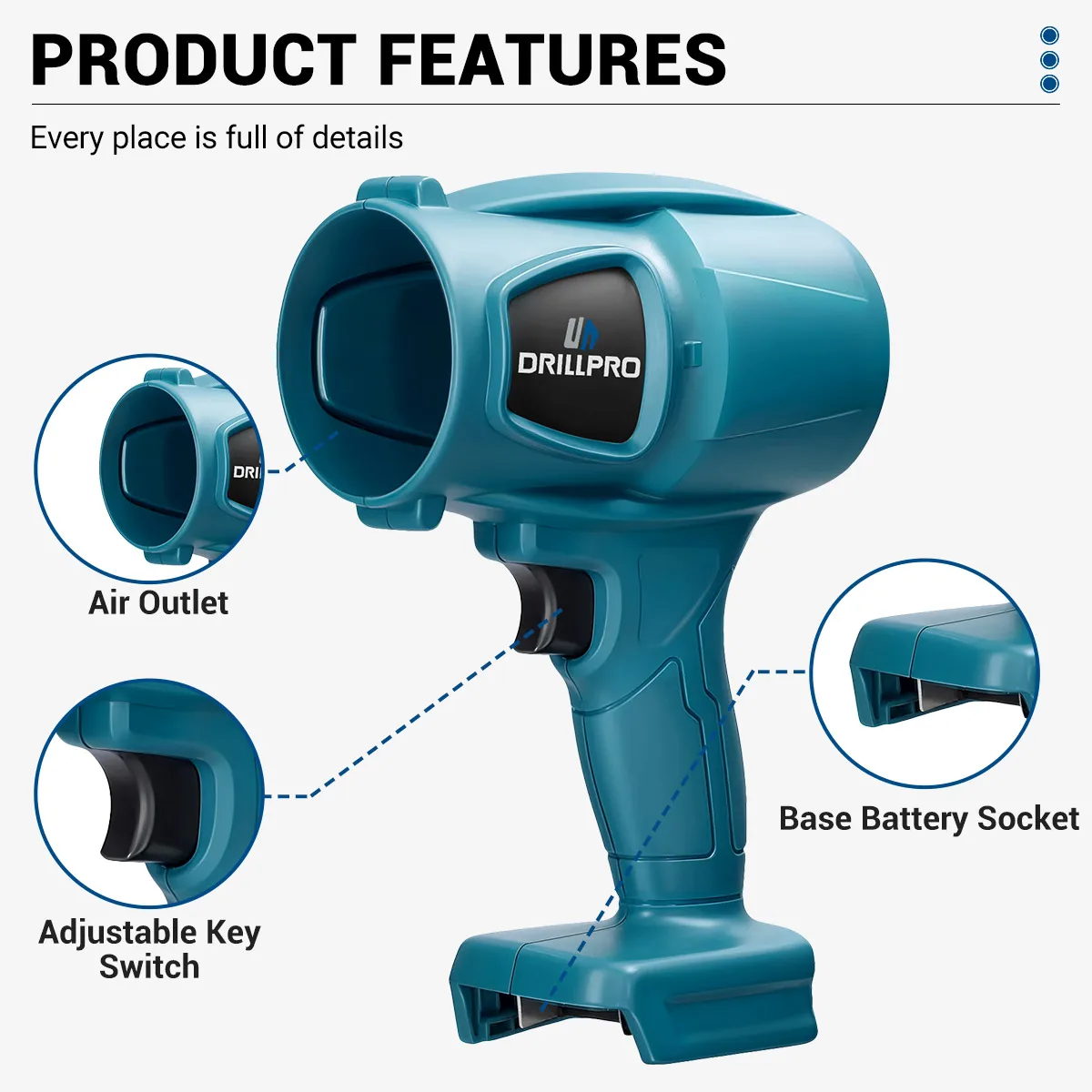 Imagem -05 - Drillpro Electric Turbo Fan Escovado Air Blower Secador de Cabelo Portátil Poeira de Folhas Snow Jet Fan Power Tool For Makita Battery 1000w