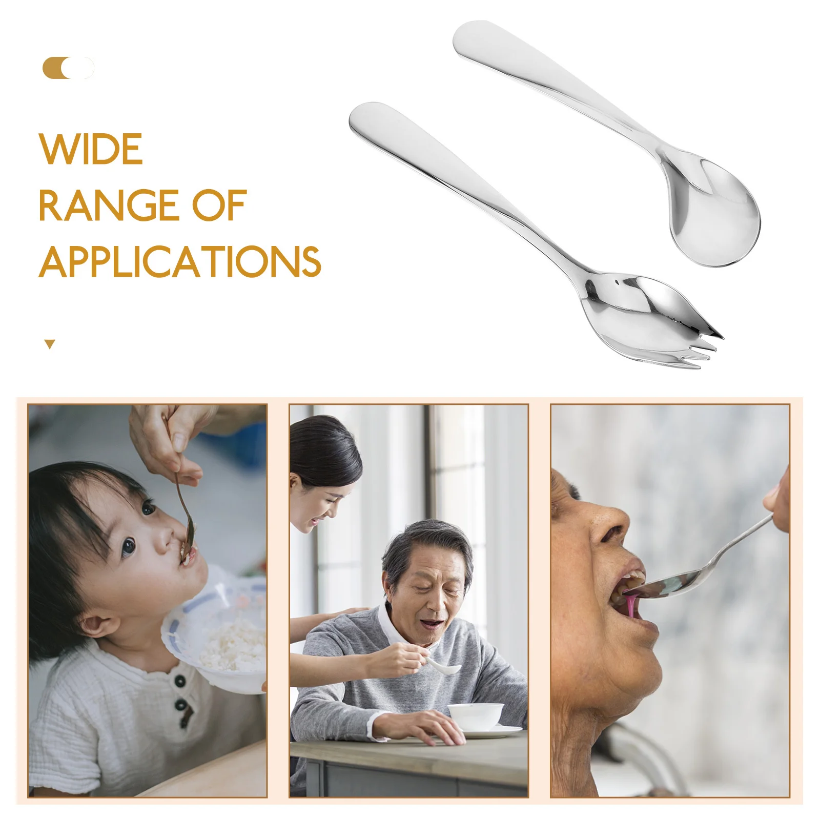 

1Set Auxiliary Eating Spoon Fork Set Stainless Steel Angled Design for Disabled Elderly Self-Feeding Comfortable Non-Slip Handle