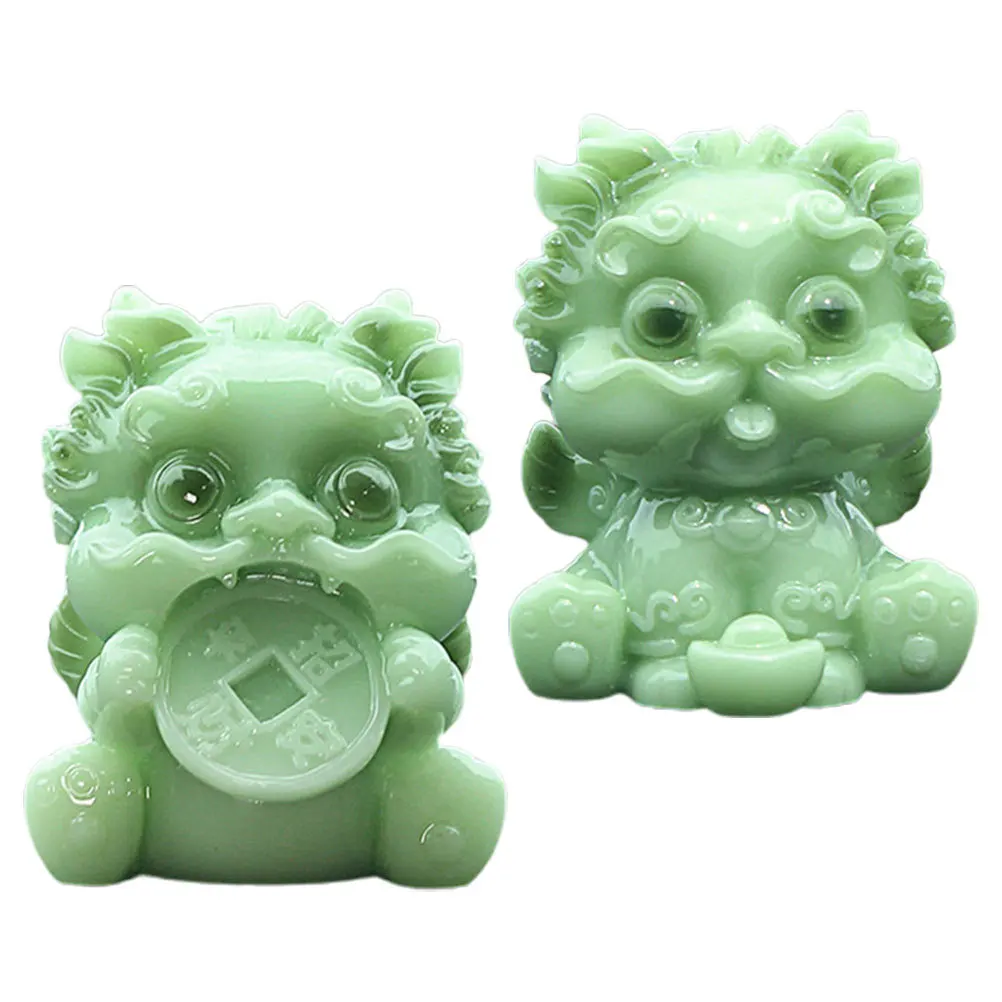 

2Pcs Simulation Jade Pixiu Resin Animal Decoration Stylish Home Office Desk Ornament Fengshui Animal Statue
