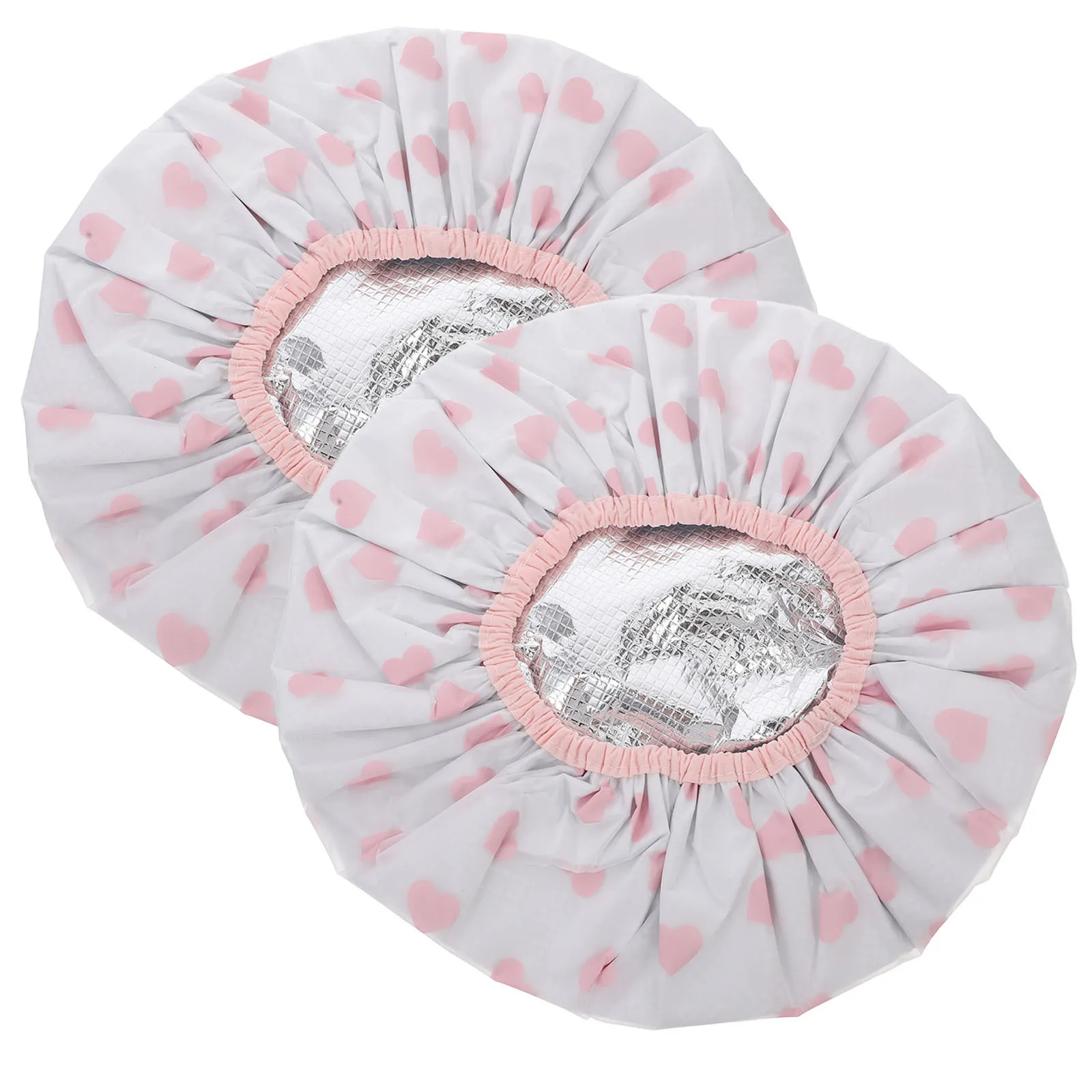 

2pcs Reusable Waterproof Hair Heating Cap Double Layer Tinfoil Self Heating Shower Cap For Deep Conditioning Stylish Heart