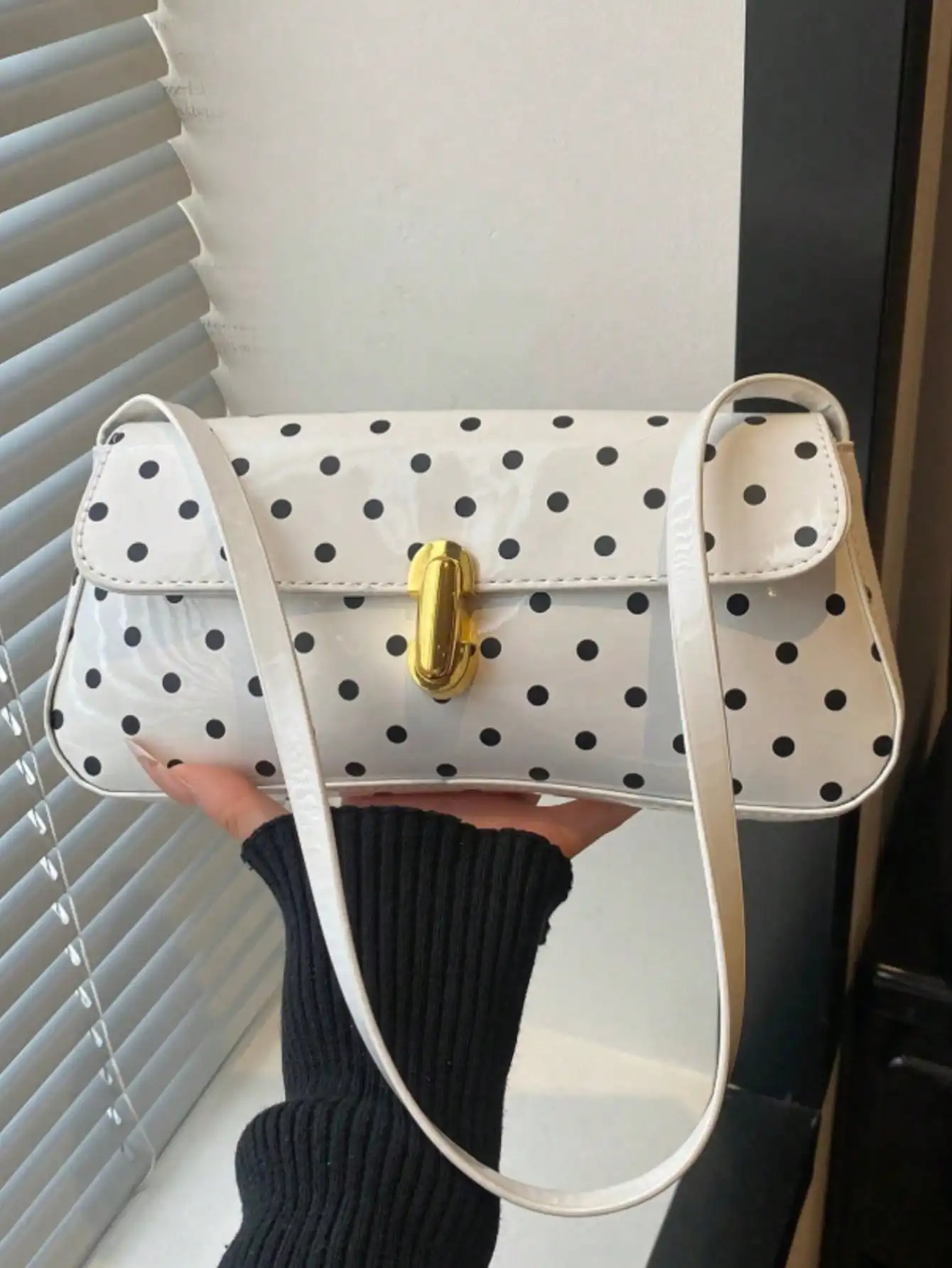 Polka Dot PU Leather Women's Underarm Bag, Casual Shoulder Bag, Suitable For Shopping, School, Travel Essentials And Wallet Storage