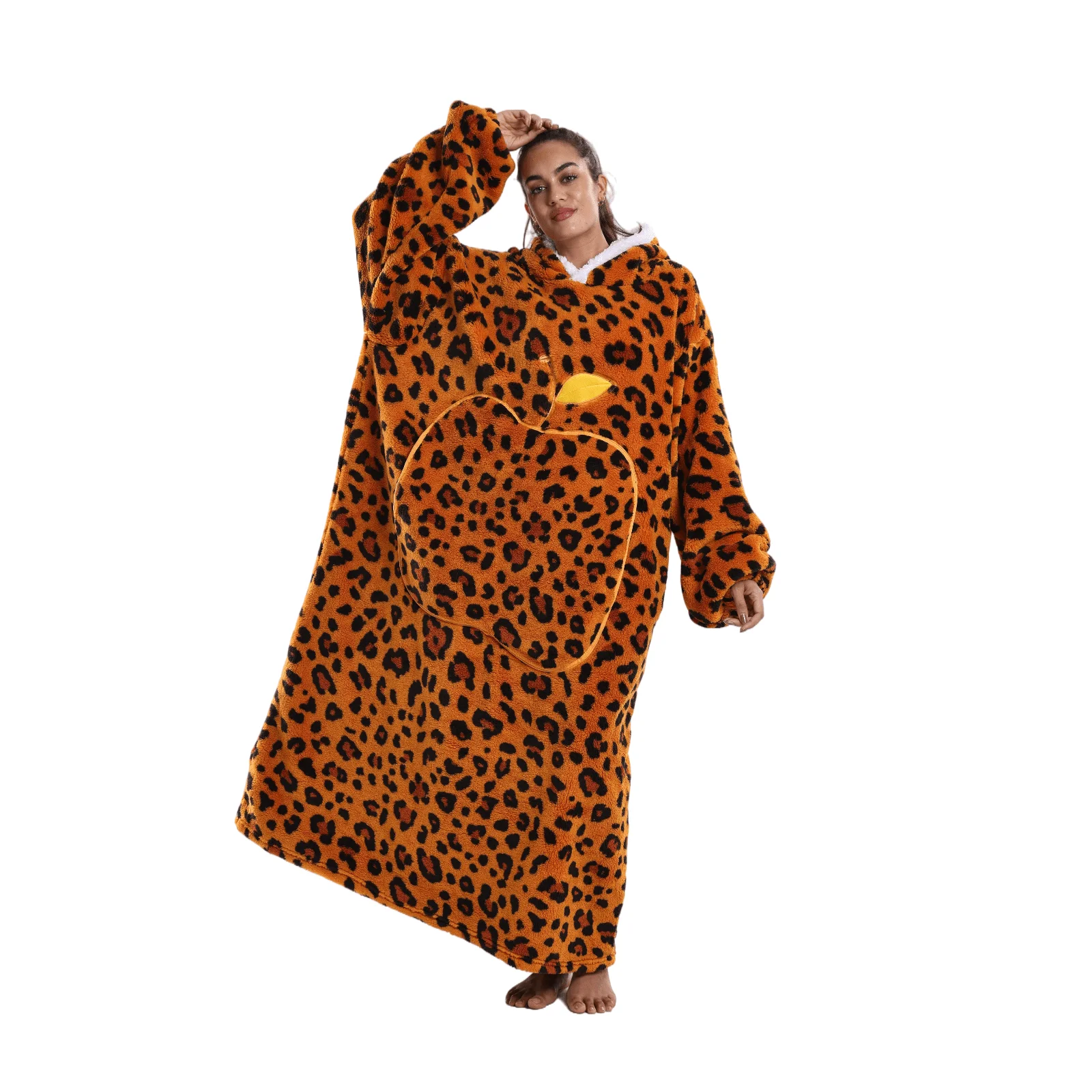 

Утепленный халат-плед с капюшоном для дома и отдыха, осенне-зимний, с длинными рукавами, защита от холода