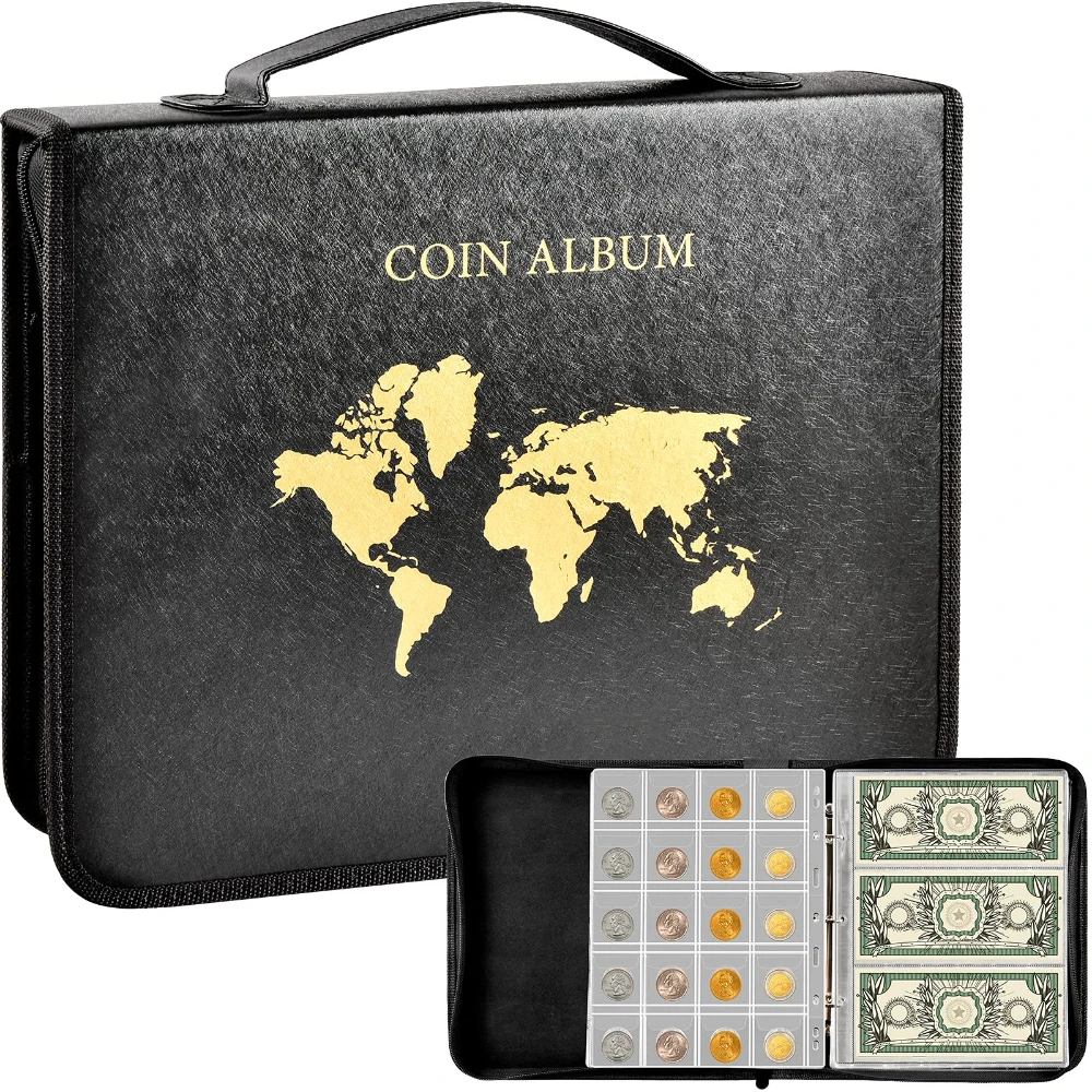 

Coin Collector's Book 200 Pocket Coin Collection Album and 30 Set of Banknote Display Organisers for Currency Collection Storage