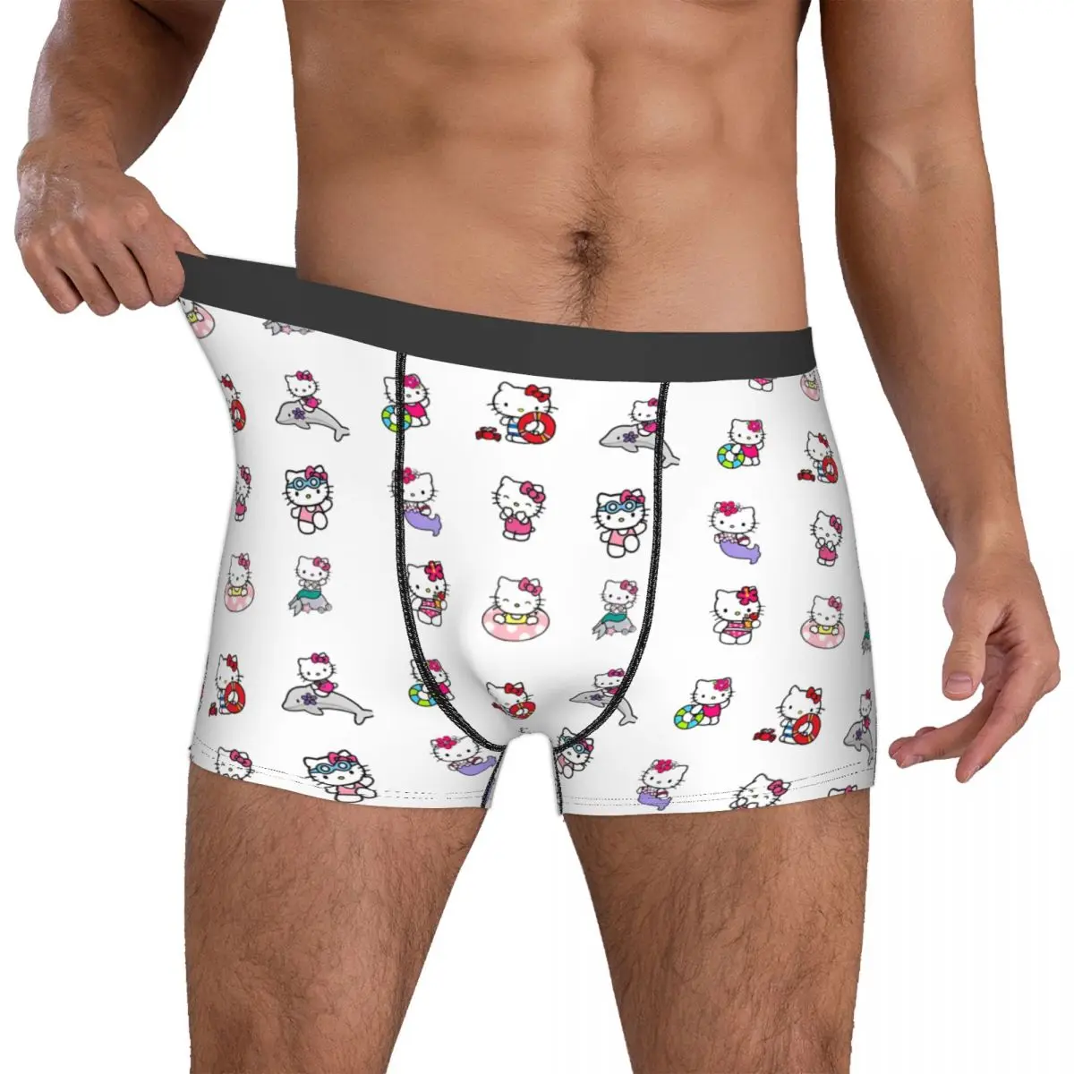 Hello Kitty Soft Quilt Underwear para homens, Swim Dolphin Boxers, Gag Gift, Shorts, Cuecas Boxer, Cuecas