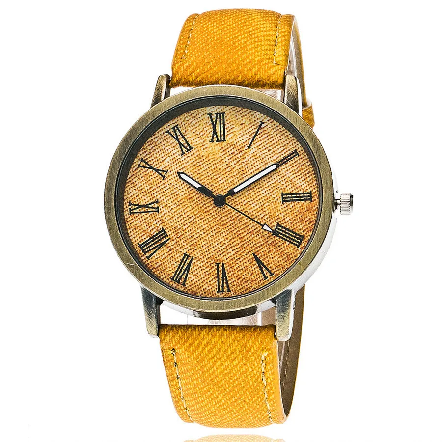 Retro style leather Roman scale quartz women casual watch