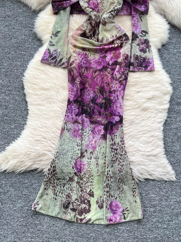 Ele High Waist A-Line Dr One oulder Long Sve Printed Wrap Bodycon Dr Korean Sle Commute Summer Faion