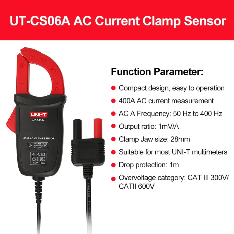 UNI T AC Current Clamp Sensor UT-CS06A 400A Current Measuring Pliers Ammeter Suitable For UT61E+ UT139C UT196 Multimeters