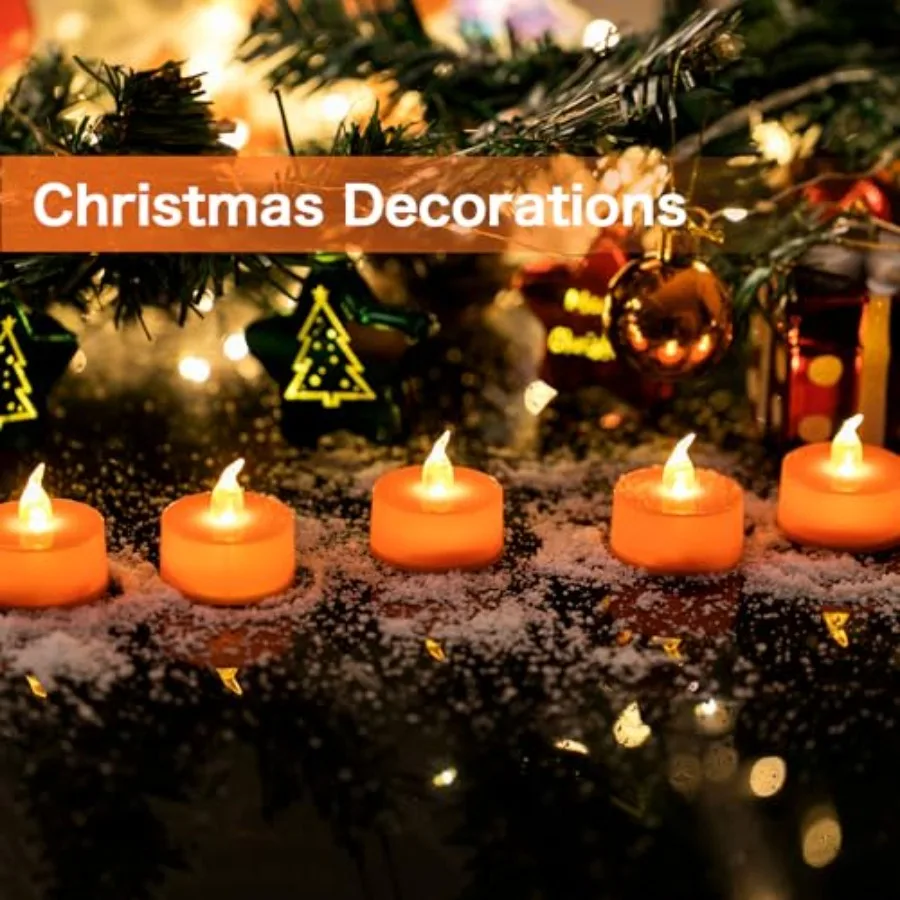 24 Pack Orange Tea Lights Candles, Flickering Warm Yellow Flameless LED Candles (Orange) Theme Party, Halloween, Fall Decor 4