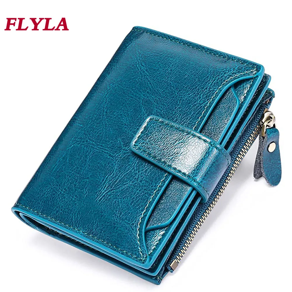 Small Wallet for Women Genuine Leather Bifold Compact RFID Blocking Multifunction Fashion Womens Wallet