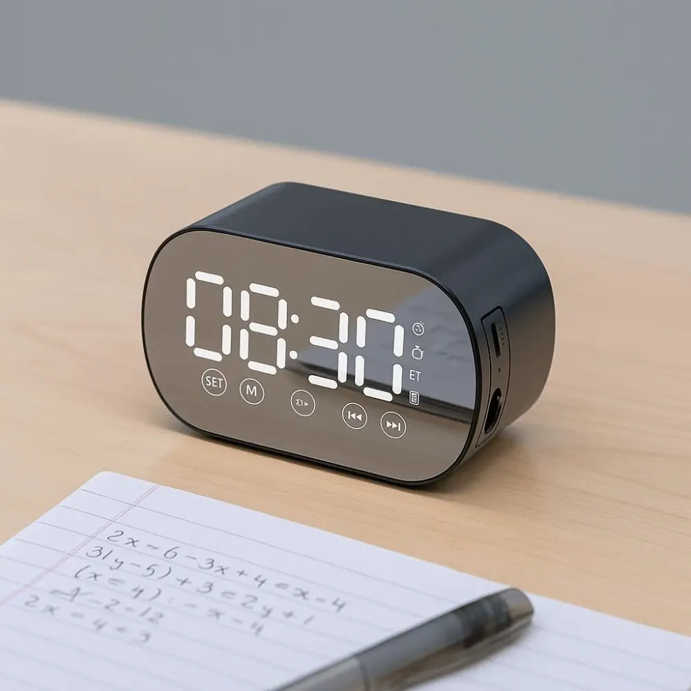 Rechargeable LED Digital Alarm Clock HD Mirror Display Portable Bluetooth Speaker Wireless Bluetooth Sleep Timer Bedside
