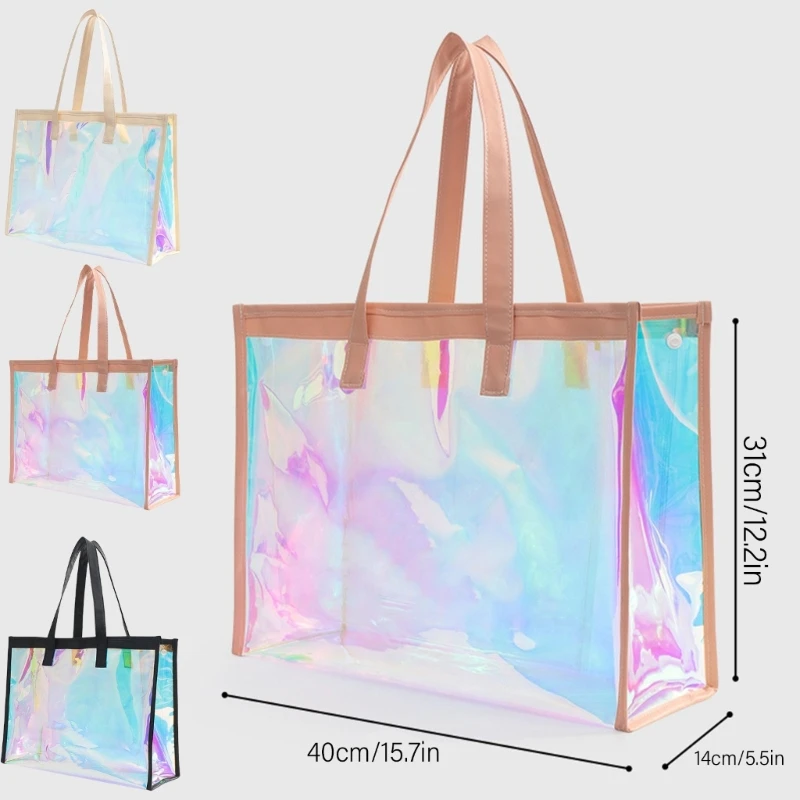 Bolsa playa transparente holográfica portátil para nadadores, bolso viaje almacenamiento