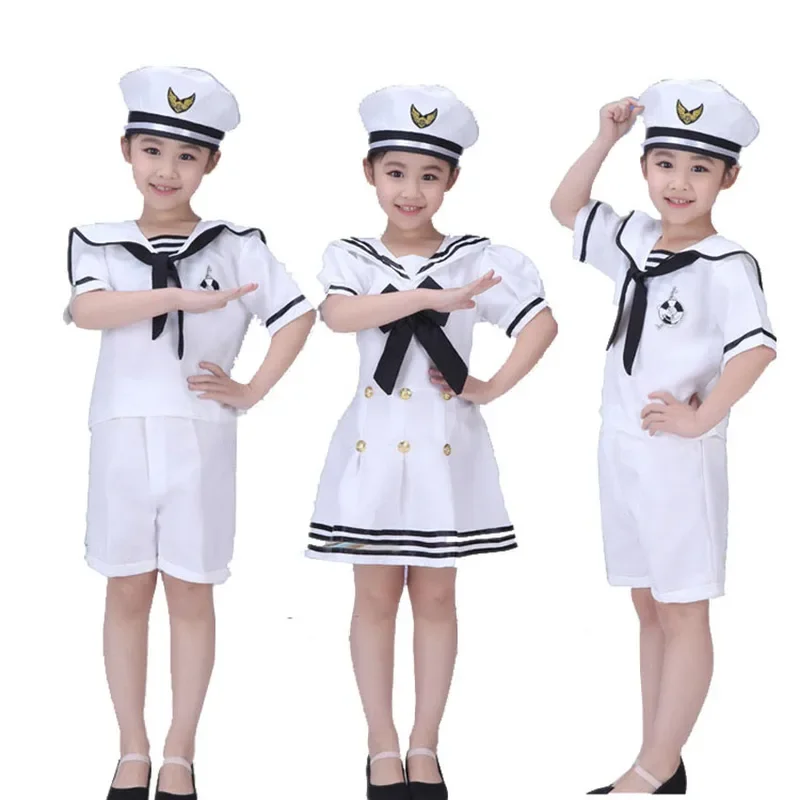 100-160cm Teenager Girls Dress Chorus Stage Wear Dance Performance Navy Sailor Costumes Kids Boys Army Suit Girl Scout Uniform