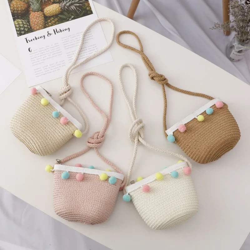 Handmade Summer Children Girls Shoulder Bag Daisy Flower Straw Messenger Bag Kids Keys Coin Purse Cute Princess Mini Handbag