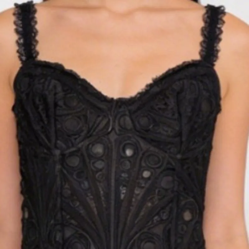 Fish Bone With Irregular Cutouts Court-style Corset With Floral Straps Sheer Lace Ruffle Slim Camisole Body-shaping QUVO view 6