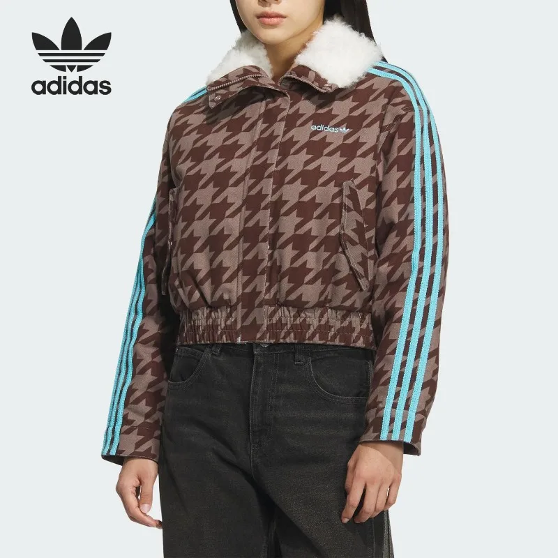 Adidas Clover Women's Casual Lapel Wear-resistant Warm Short Cotton Clothing KA9732
