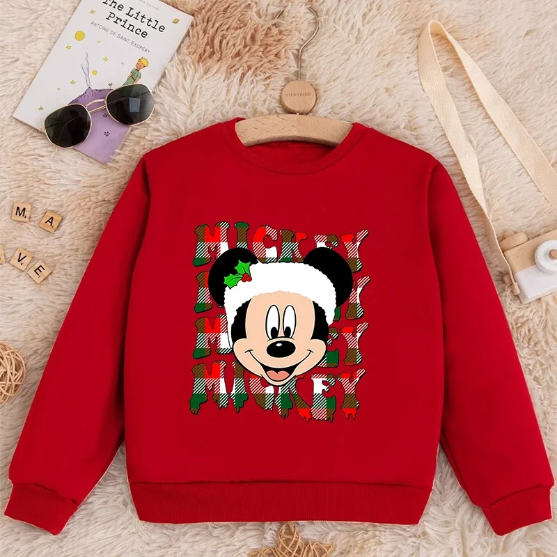 Mickey Minnie Disney Toddler Christmas Sweatshirt Girl Boy Crewneck Pullover Tshirt Kid Long Sleeve Top Cartoon Clothes Gift