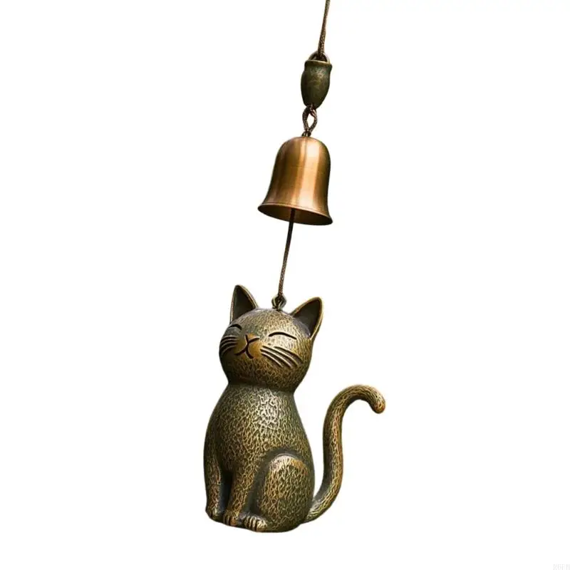 Delicate Cats Wind Chimes Hanging Decoration Car Interior Ornament with Antique Copper Finish and Bells Gift for Friend Family