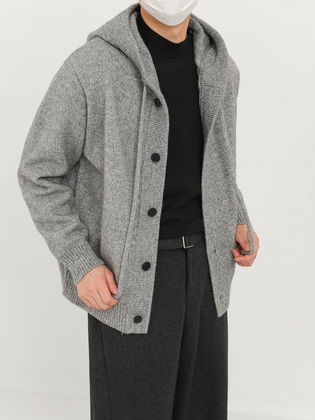 

Корейский утепленный кардиган с капюшоном для мужчин, свободный повседневный вязаный свитер-кардиган на осень-зиму