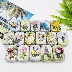 32Pcs(1 Box)   Flower Chewing Gum DIY Mini Cover Iron Tin Earphone Ring Metal Case / Pill Cute Small Kit/Candy Storage Gift Box