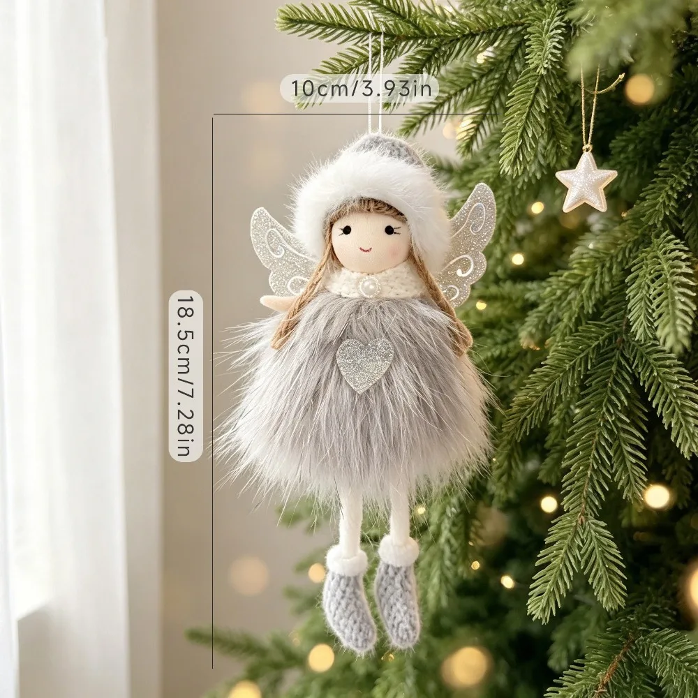 Soft Material Christmas Angel Ornament Sitting Pose Keychain Charm Design Angel Hanging Pendant Fluffy Wings Doll Face Detail