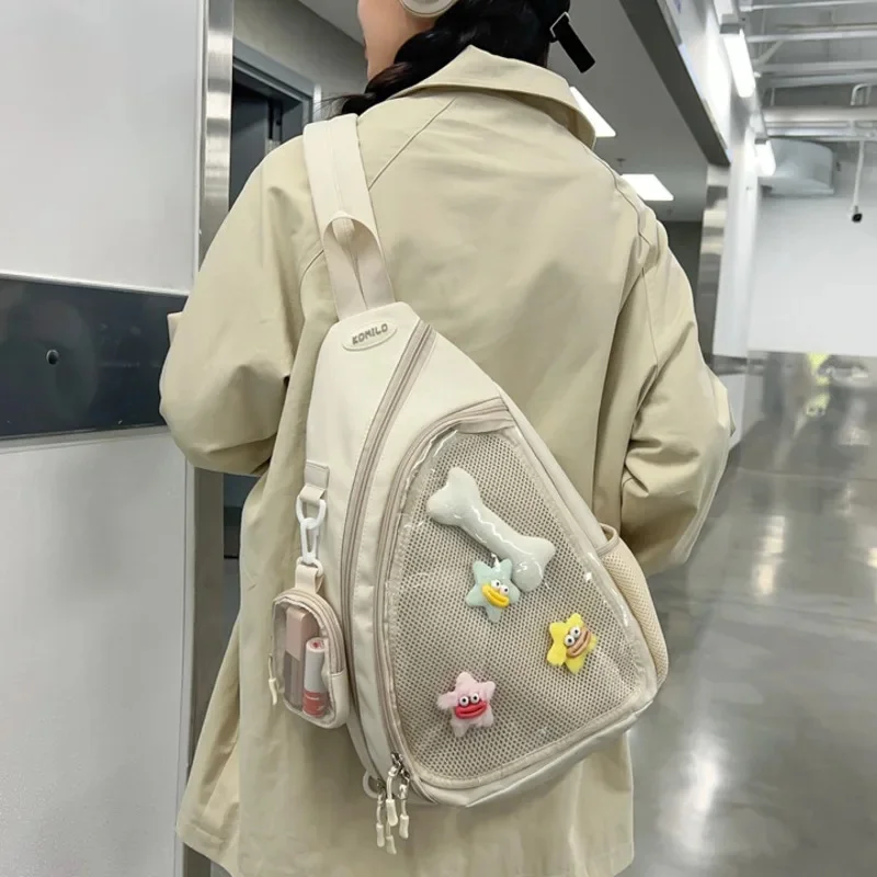 Y2K Forest Crossbody ItaBag Cute Girl Transparent Layer Badge Chest Bag Class Casual Commute Girl Single Shoulder Bag Itabag New