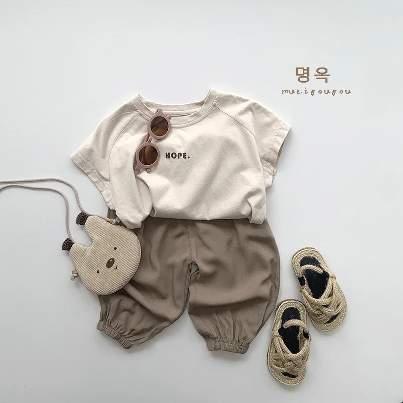 2024 New Summer Kid Letter Retro Short Sleeve Tees Girl Baby Thin Loose Simple All-match T-shirt Boy Children Cotton Casual Tops