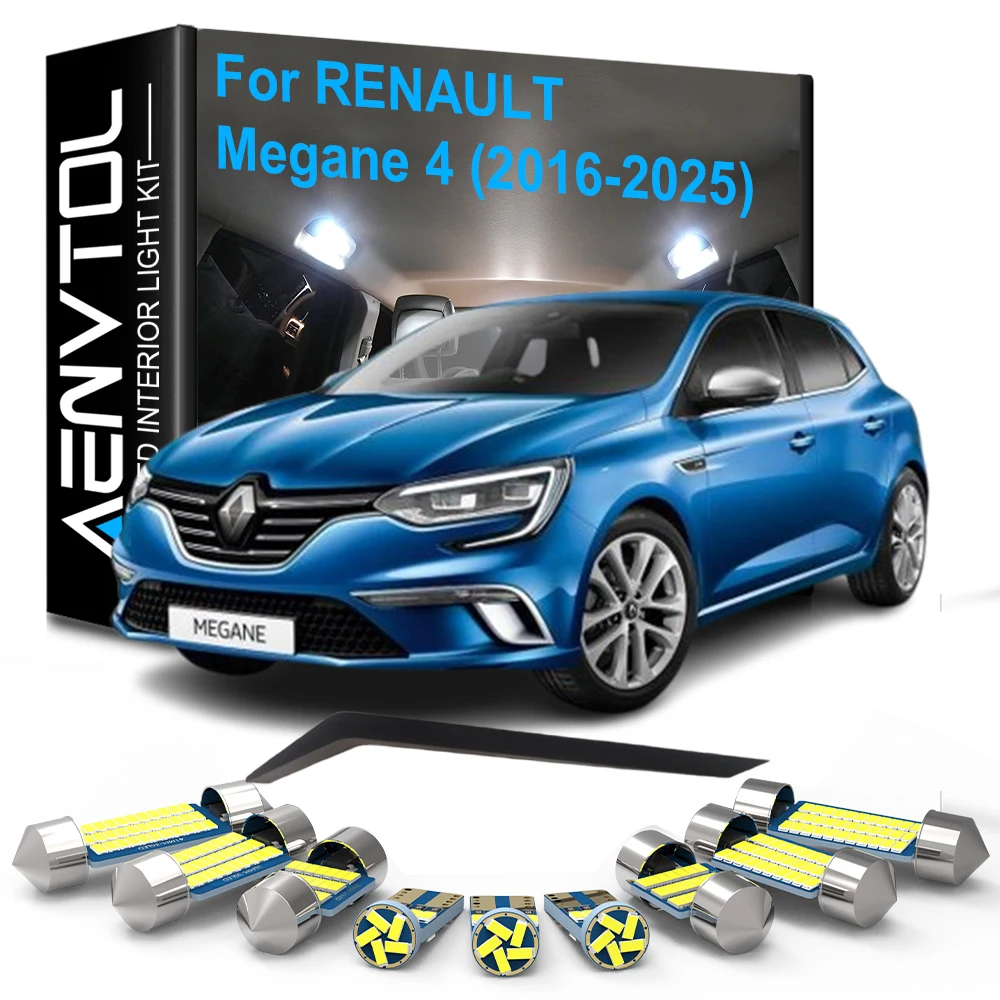 9-teiliges LED-Innenbeleuchtungsset mit Canbus für Renault Megane 4 MK4 2016-2025, Auto-Deckenleuchte, Kartenleselampe, Kofferraum-, Handschuhfach- und Kennzeichenbeleuchtung