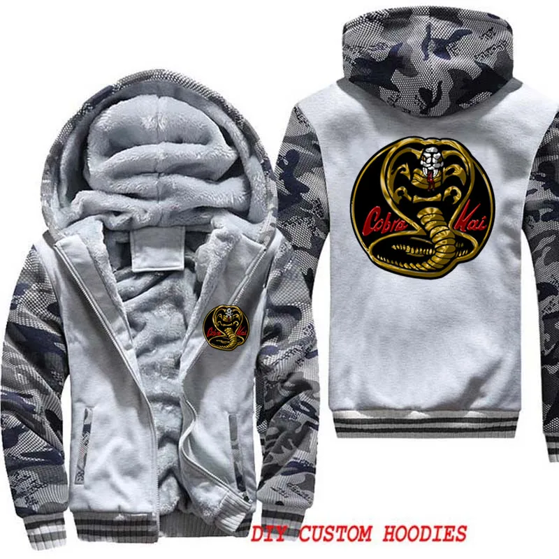 الكاراتيه كيد كوبرا كاي الرجال مقنعين الصوف سميكة الدافئة هوديس البلوز الرجال رياضية الذكور الشتاء هودي معطف البلوز المتضخم