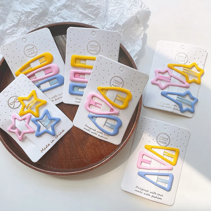 

Набор из 3 заколок для волос BB в конфетных цветах для детей, с милым дизайном в виде звезд, разноцветные заколки для челки, модные аксессуары для волос для маленьких девочек