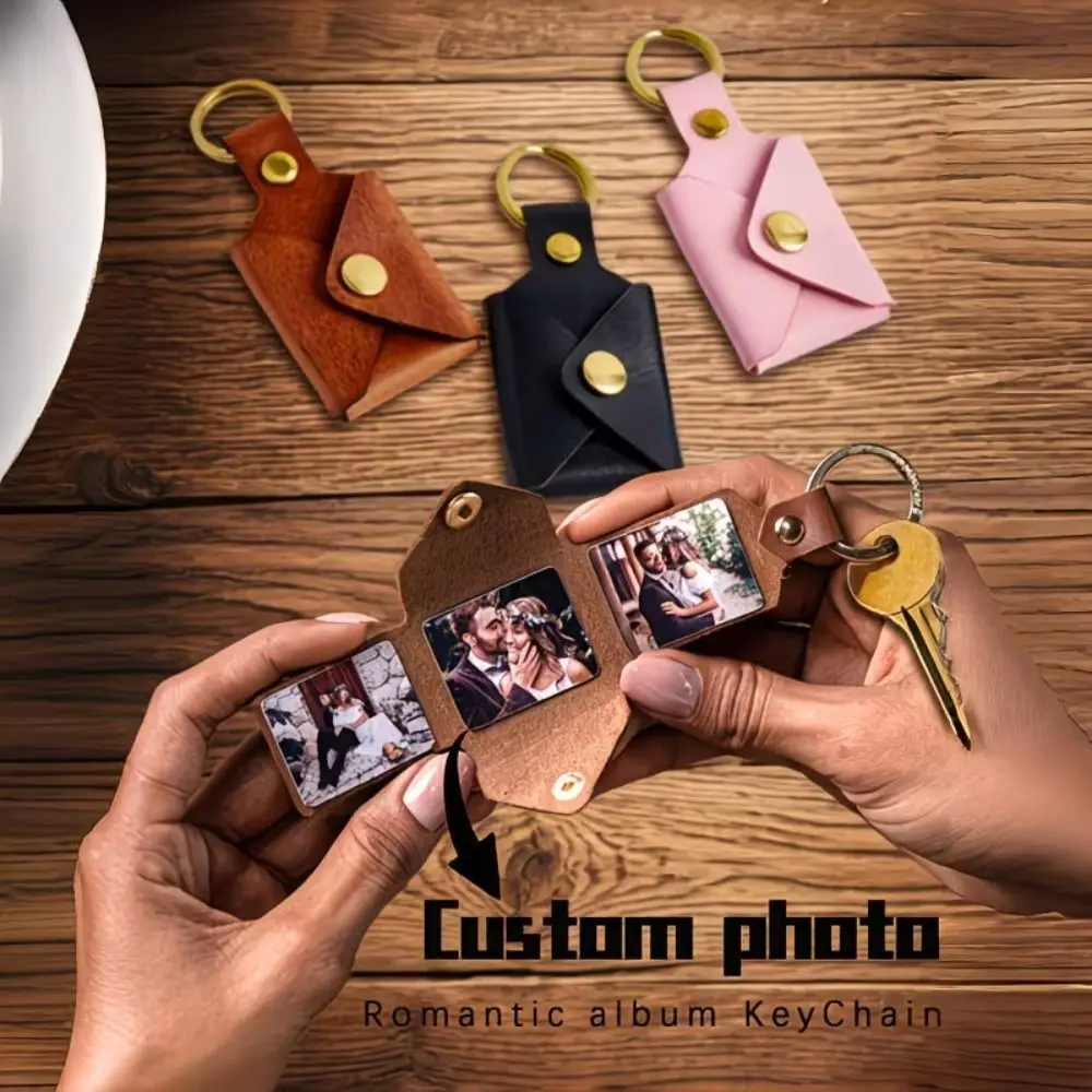PU Leather DIY Photo Keychain Folding Style European Style Personalized Keychain Thermal Sublimation Photo Holder Keyring Gift